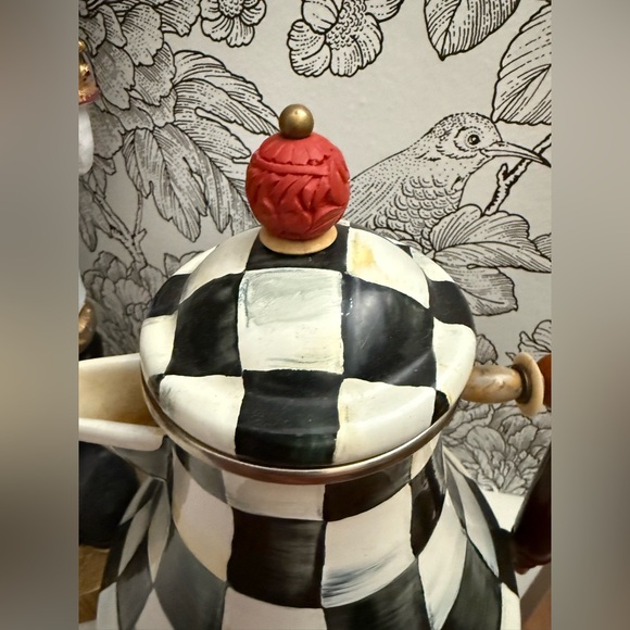 Mackenzie Childs RARE 64 oz Jug Courtly Check Black and White Teapot - Picture 4 of 10